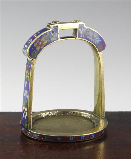 A Chinese bronze and cloisonné enamel stirrup, 19th century, height 14.5cm